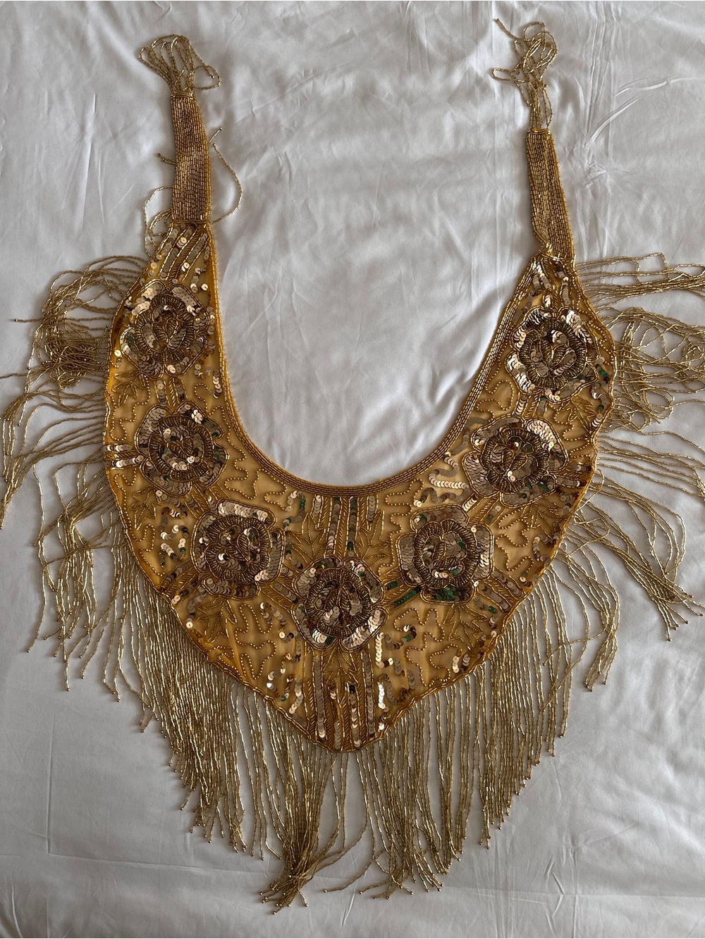 Vintage Gold Beaded Fringe Capelet Sequined